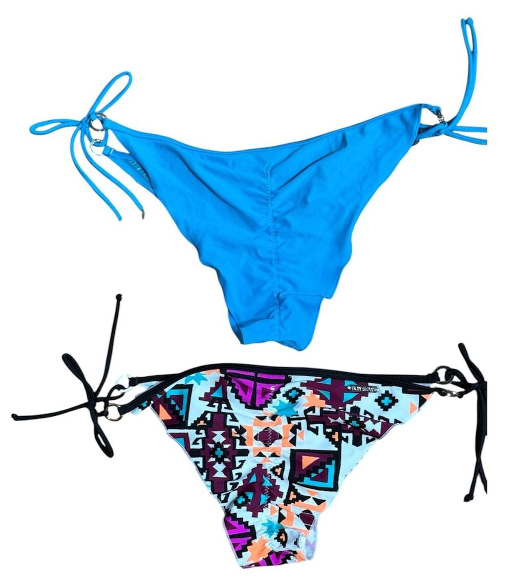Body Glove Brasilla Tie Side Bikini Bottom Cheeky Blue Smoothies Aztec Large Lot - Picture 2 of 5